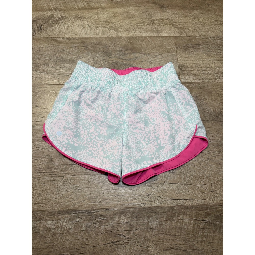 Avia Girls Reversible Running Shorts Pink Mint Splatter Print Size M 7-8